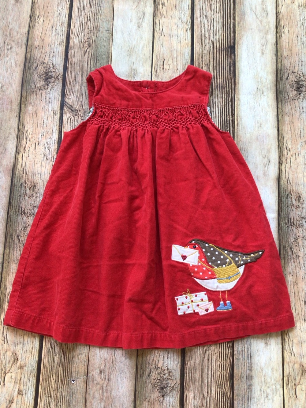 Mini Boden Love Letter Bird Pinnie Dress